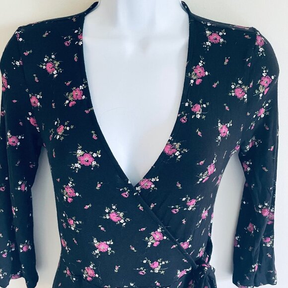 Miss Selfridge Women's 4 Black Dark Floral Faux Wrap Dress NEW Whimsy Goth - Picture 4 of 8